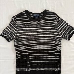 Laura Scott Short Sleeve Knit Sweater Top Black White Stripe Size Large (14/16)